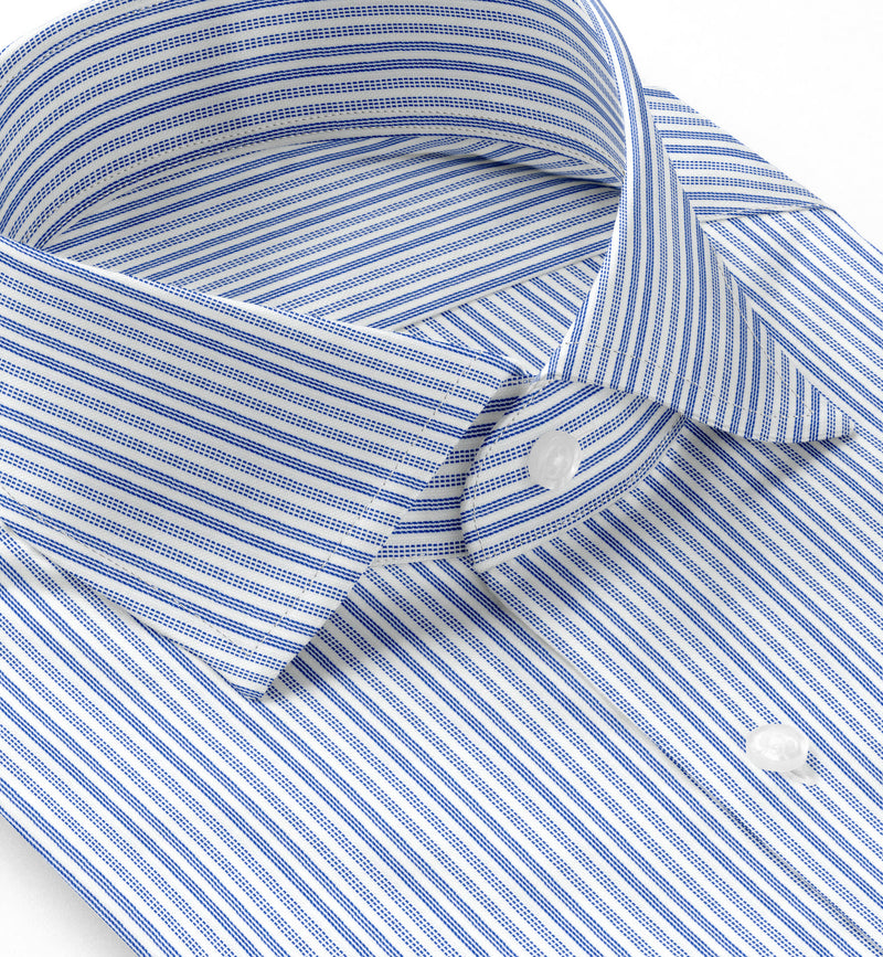 Image of a Blue & White Dobby Stripes Giza Cotton Shirting Fabric