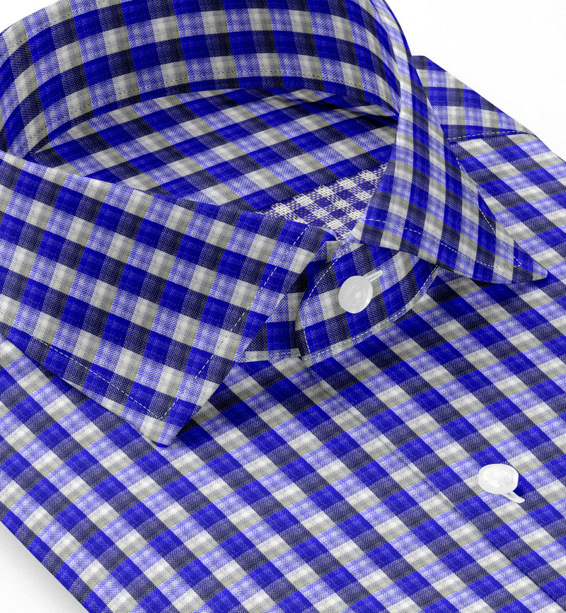 Image of a Blue & White Oxford Checks Cotton Linen Blend Shirting Fabric