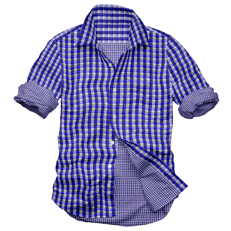 Image of a Blue & White Oxford Checks Cotton Linen Blend Shirting Fabric