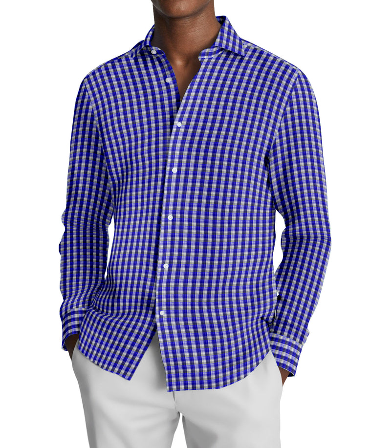 Image of a Blue & White Oxford Checks Cotton Linen Blend Shirting Fabric