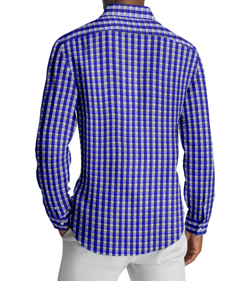 Image of a Blue & White Oxford Checks Cotton Linen Blend Shirting Fabric