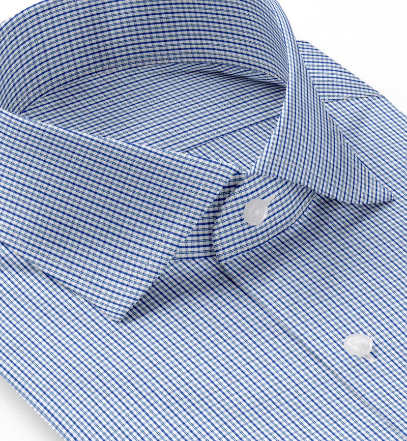 Image of a Blue & White Poplin Checks Giza Cotton Shirting Fabric