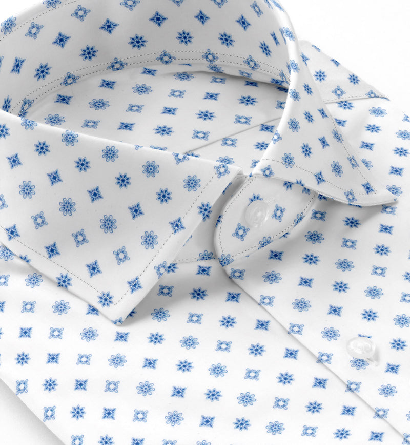 Image of a Blue & White Poplin Prints Giza Cotton Shirting Fabric