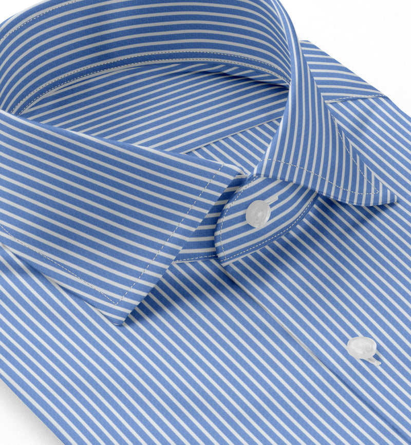 Image of a Blue & White Poplin Stripes Giza Cotton Shirting Fabric