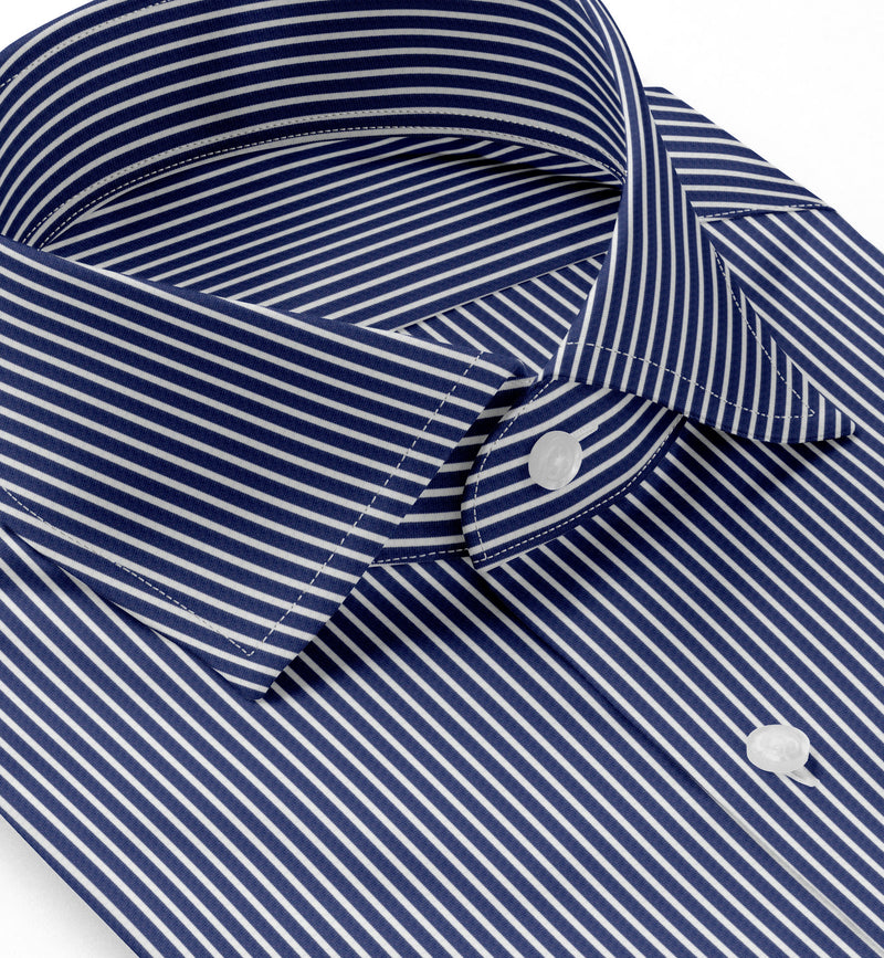 Image of a Blue & White Poplin Stripes Giza Cotton Shirting Fabric