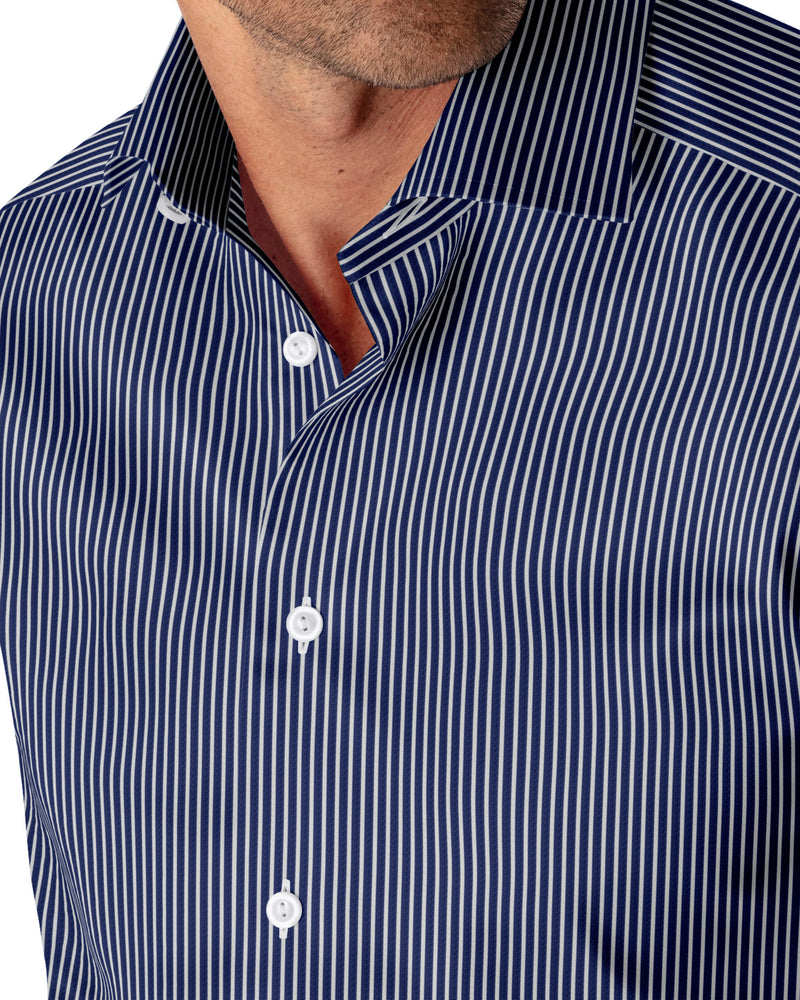 Image of a Blue & White Poplin Stripes Giza Cotton Shirting Fabric