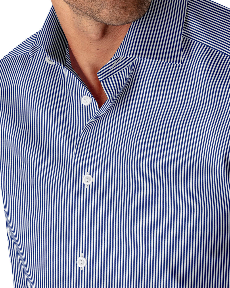 Image of a Blue & White Twill Stripes Giza Cotton Shirting Fabric