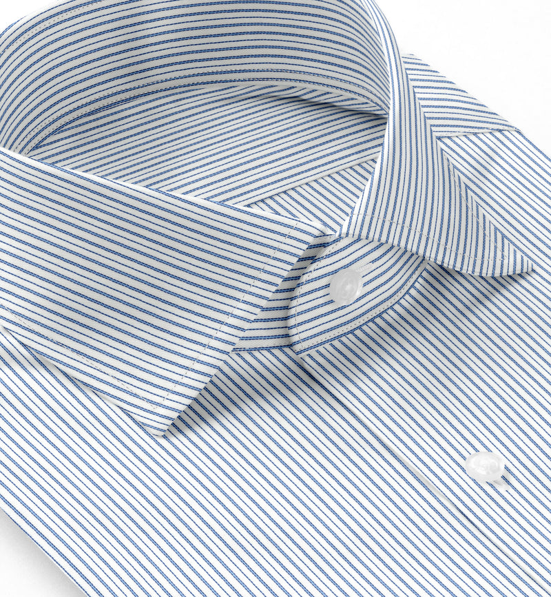 Image of a Blue & White Twill Stripes Giza Cotton Shirting Fabric