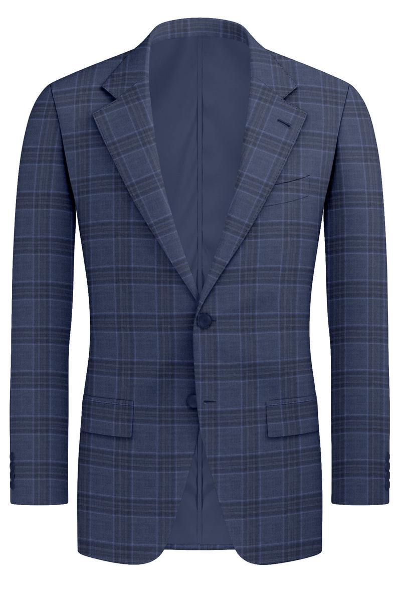 Image of a Blue & White Worsted Checks Merino Wool Blazers Fabric