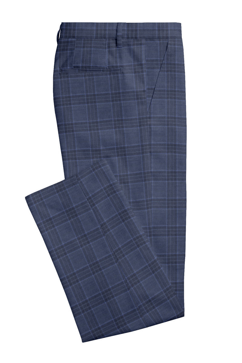 Image of a Blue & White Worsted Checks Merino Wool Pants Fabric