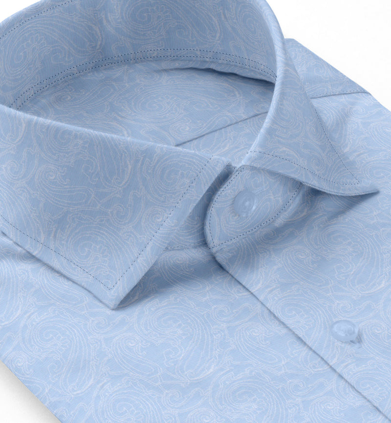 Image of a Blue Dobby Jacquard Giza Cotton Shirting Fabric