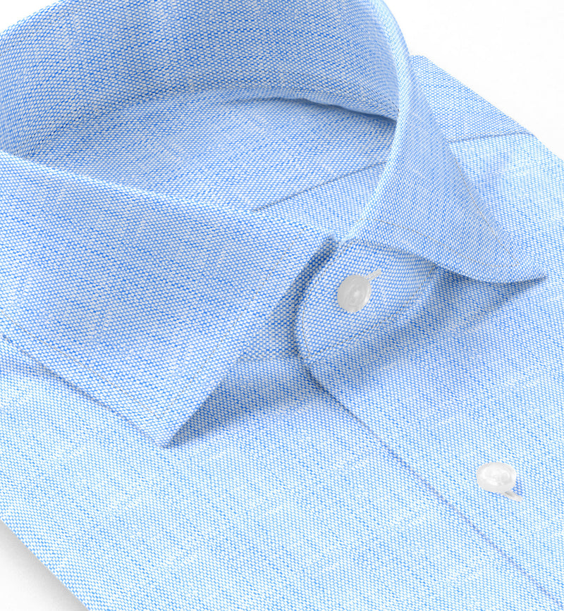 Image of a Blue Oxford Micropattern Cotton Linen Blend Shirting Fabric