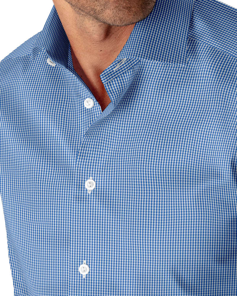 Image of a Blue Poplin Checks Giza Cotton Shirting Fabric