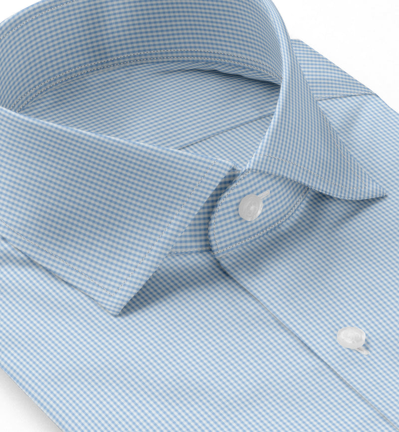 Image of a Blue Poplin Checks Giza Cotton Shirting Fabric