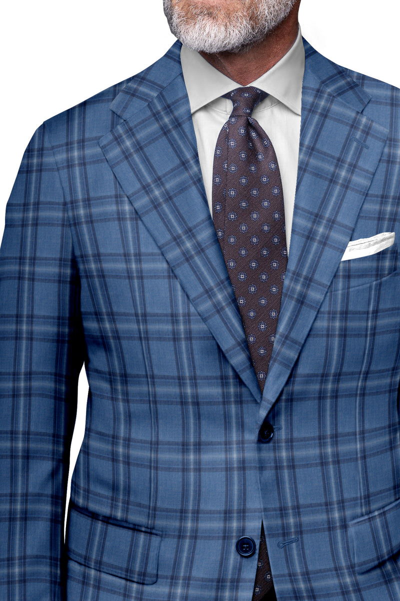 Image of a Blue Worsted Checks Merino Wool Blazers Fabric