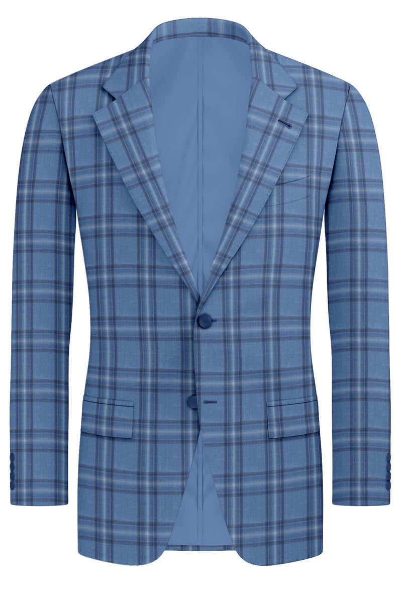 Image of a Blue Worsted Checks Merino Wool Blazers Fabric