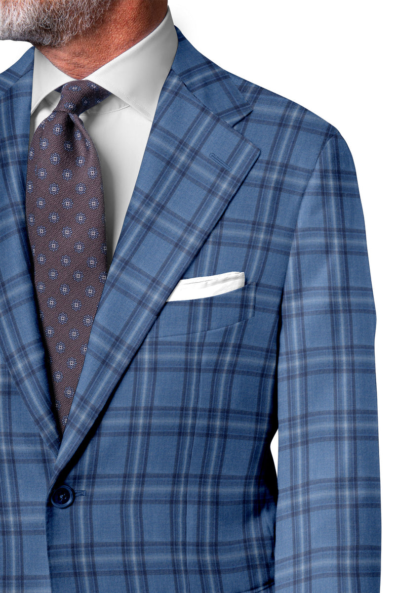 Image of a Blue Worsted Checks Merino Wool Blazers Fabric