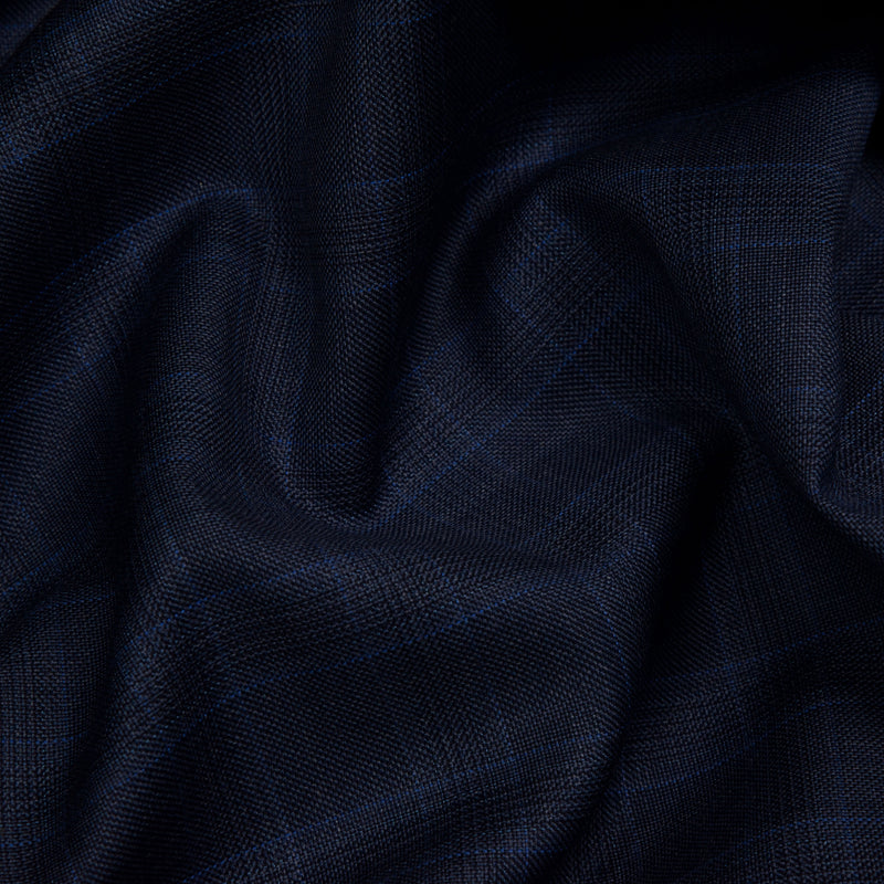 Image of a Blue Worsted Checks Merino Wool Pants Fabric