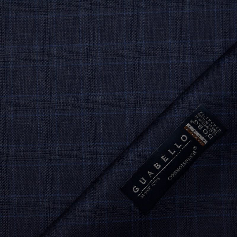 Image of a Blue Worsted Checks Merino Wool Suiting Fabric