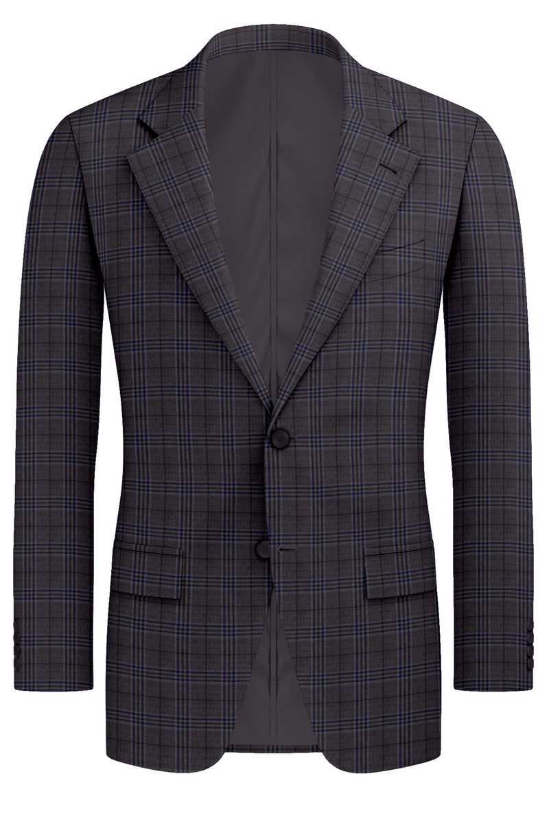 Image of a Brown & Blue Worsted Checks Merino Wool Blazers Fabric