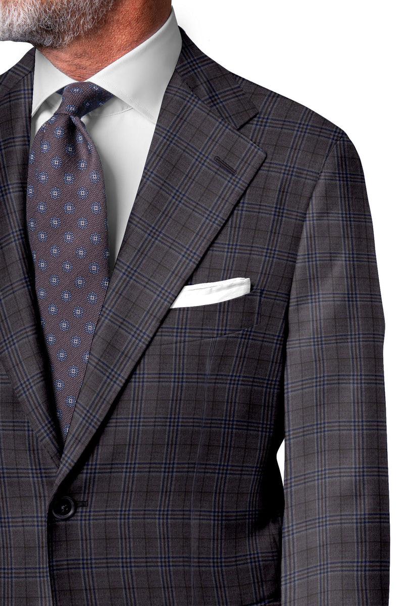 Image of a Brown & Blue Worsted Checks Merino Wool Blazers Fabric