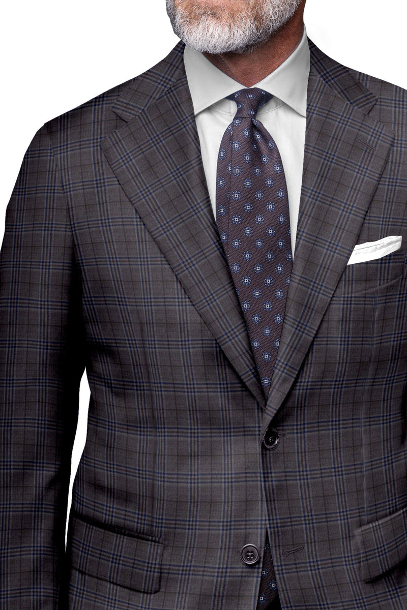 Image of a Brown & Blue Worsted Checks Merino Wool Blazers Fabric