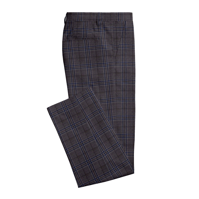 Image of a Brown & Blue Worsted Checks Merino Wool Pants Fabric