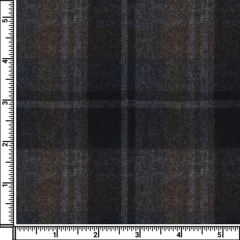 Image of a Brown & Navy-Blue Flannel Checks Merino Wool Pants Fabric