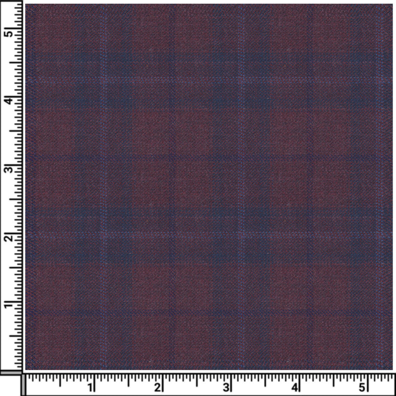 Image of a Burgundy & Navy-Blue Worsted Checks Merino Wool Pants Fabric