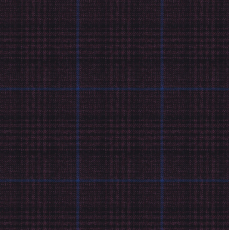 Image of a Burgundy & Sky-Blue Worsted Checks Merino Wool Pants Fabric