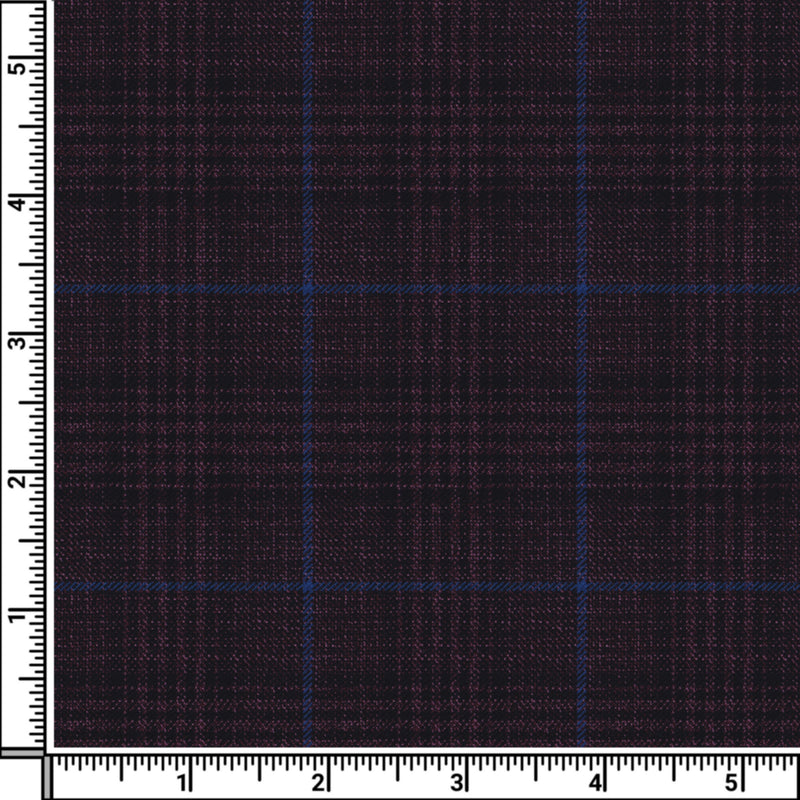 Image of a Burgundy & Sky-Blue Worsted Checks Merino Wool Pants Fabric