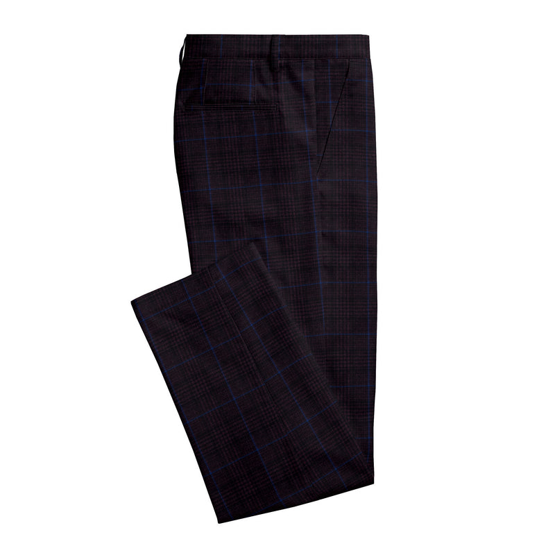 Image of a Burgundy & Sky-Blue Worsted Checks Merino Wool Pants Fabric