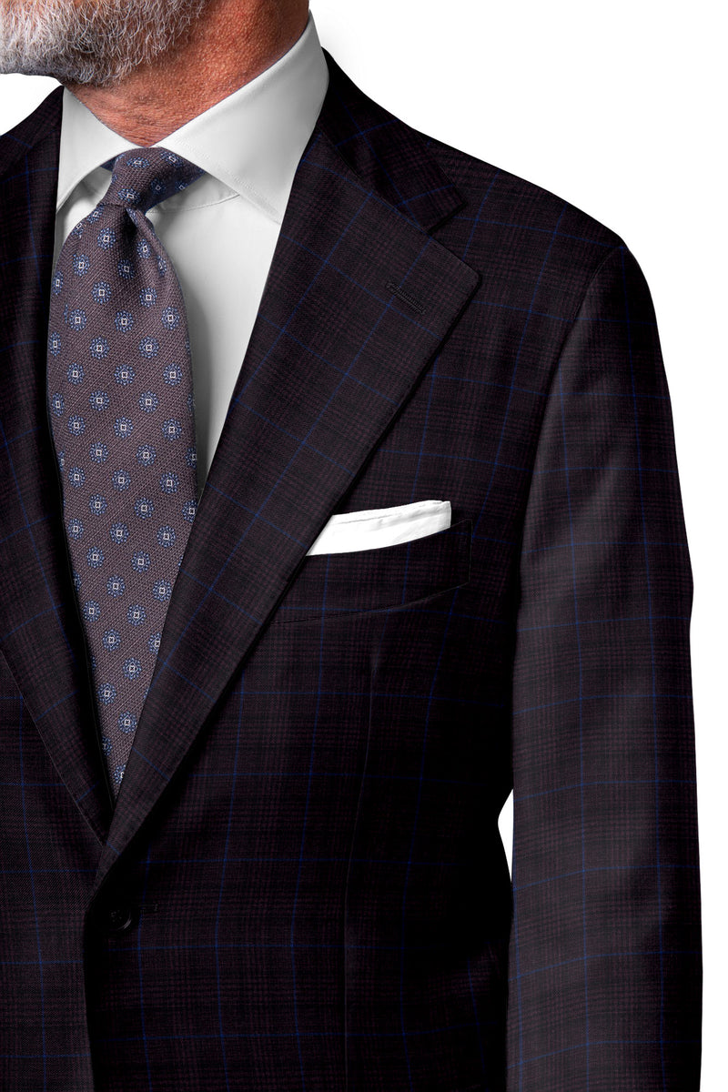 Image of a Burgundy & Sky-Blue Worsted Checks Merino Wool Suiting Fabric