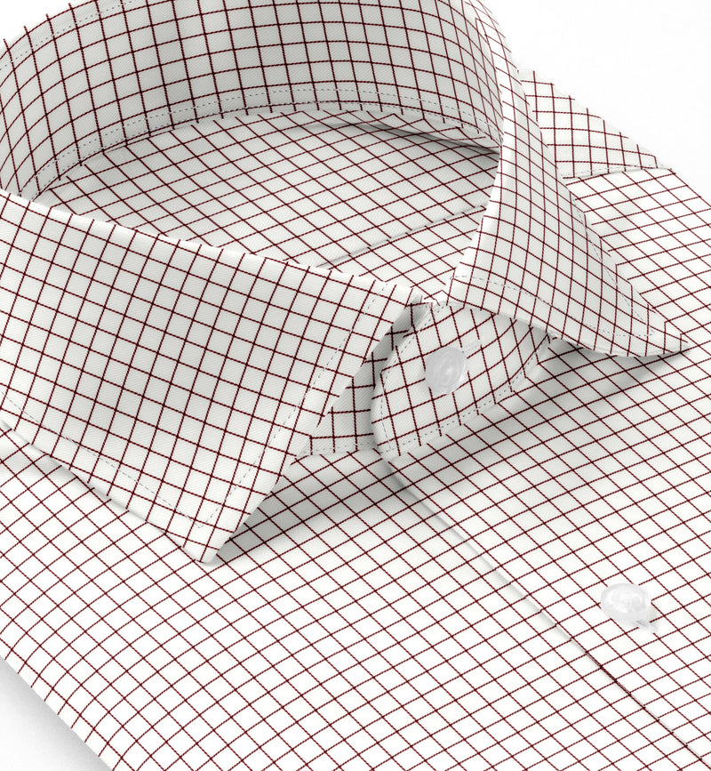 Image of a Burgundy & White Twill Checks Giza Cotton Shirting Fabric