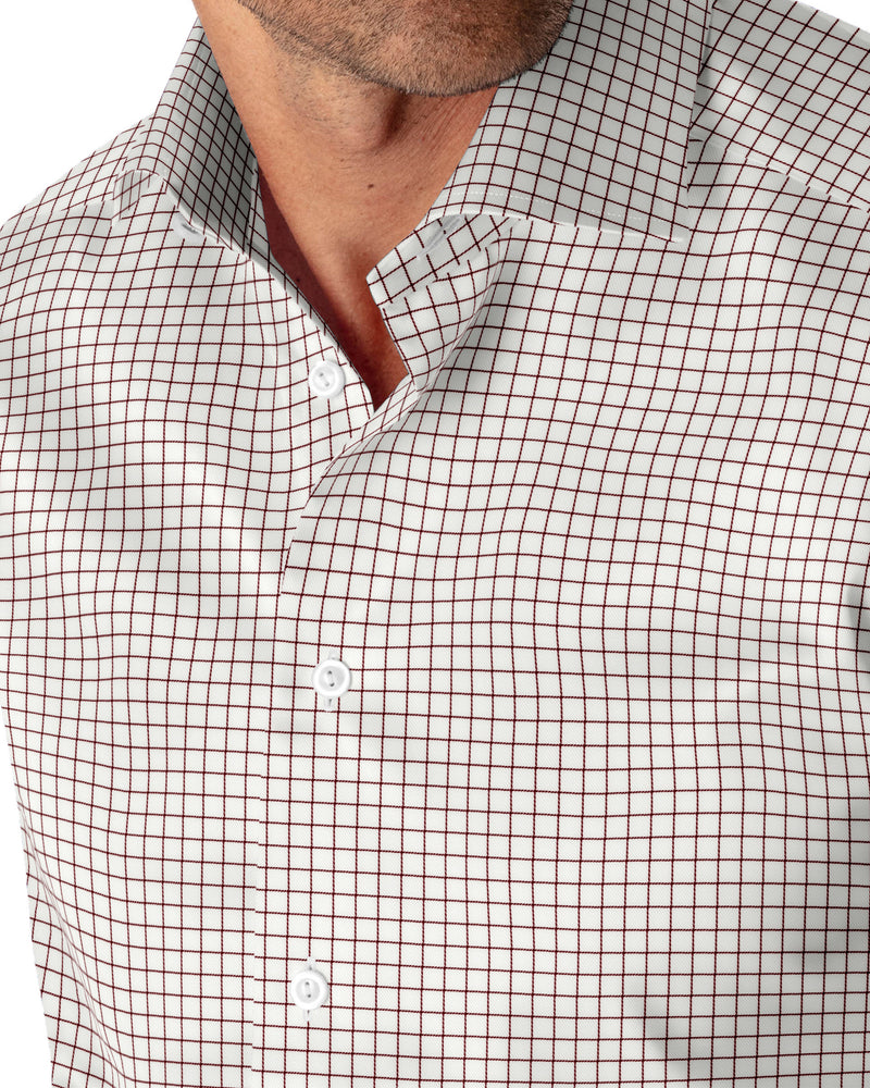 Image of a Burgundy & White Twill Checks Giza Cotton Shirting Fabric