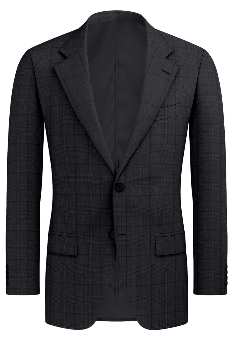 Image of a Charcoal & Black Worsted Checks Merino Wool Blazers Fabric