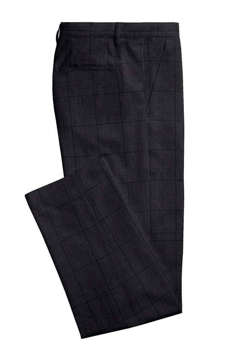 Image of a Charcoal & Black Worsted Checks Merino Wool Pants Fabric