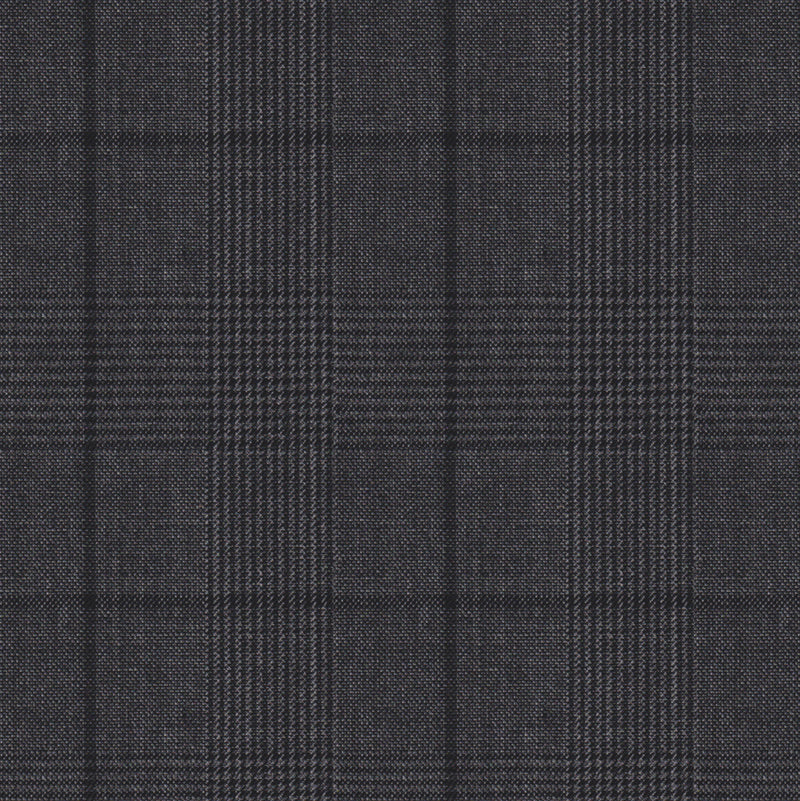 Image of a Charcoal & Black Worsted Checks Merino Wool Suiting Fabric