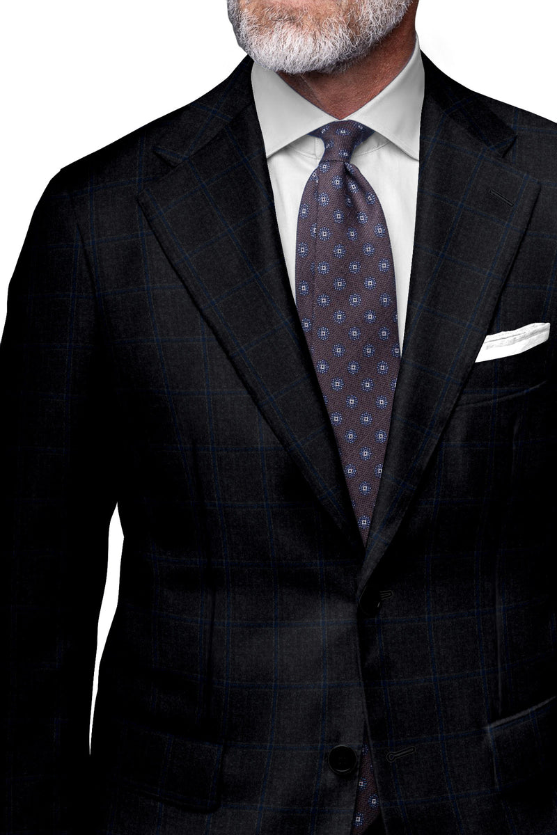 Image of a Charcoal & Blue Flannel Checks Merino Wool Blazers Fabric