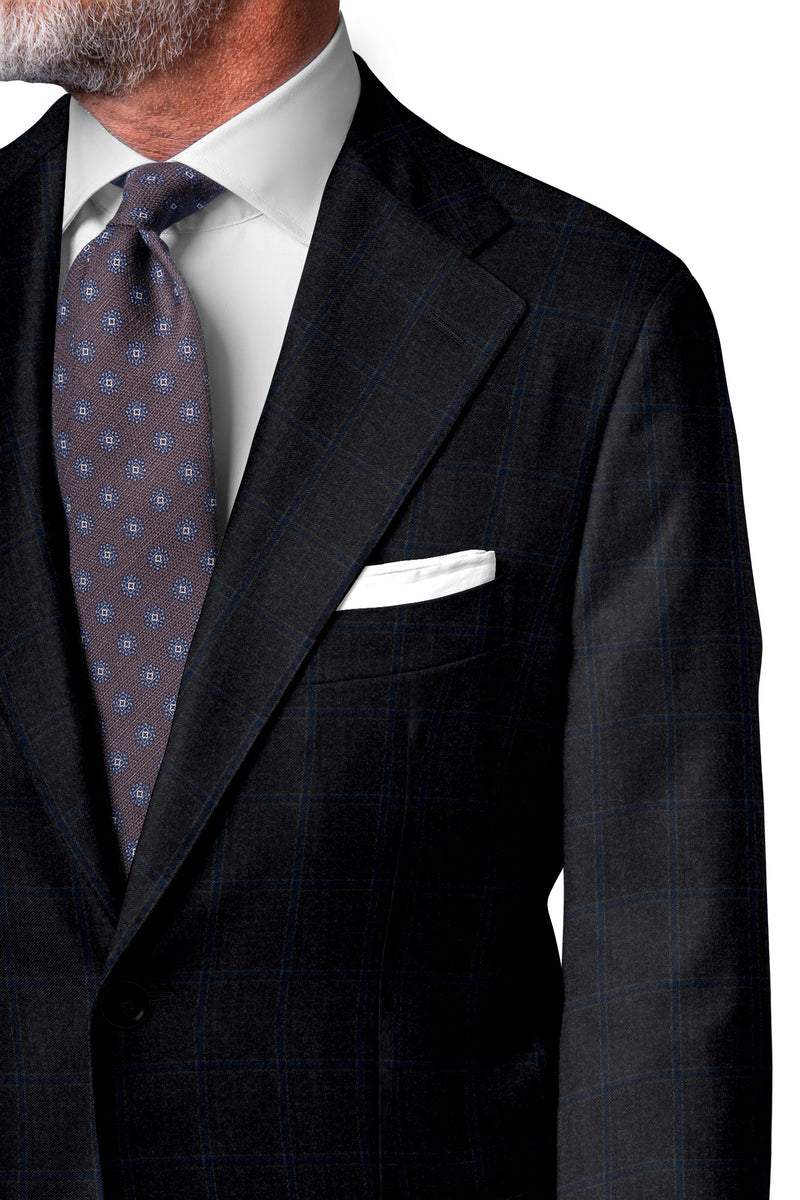 Image of a Charcoal & Blue Flannel Checks Merino Wool Blazers Fabric