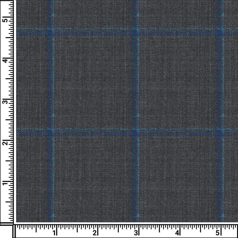 Image of a Charcoal & Blue Worsted Checks Merino Wool Suiting Fabric