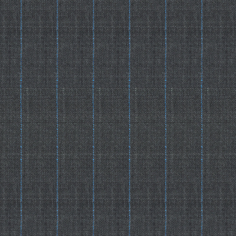 Image of a Charcoal & Blue Worsted Stripes Merino Wool Suiting Fabric