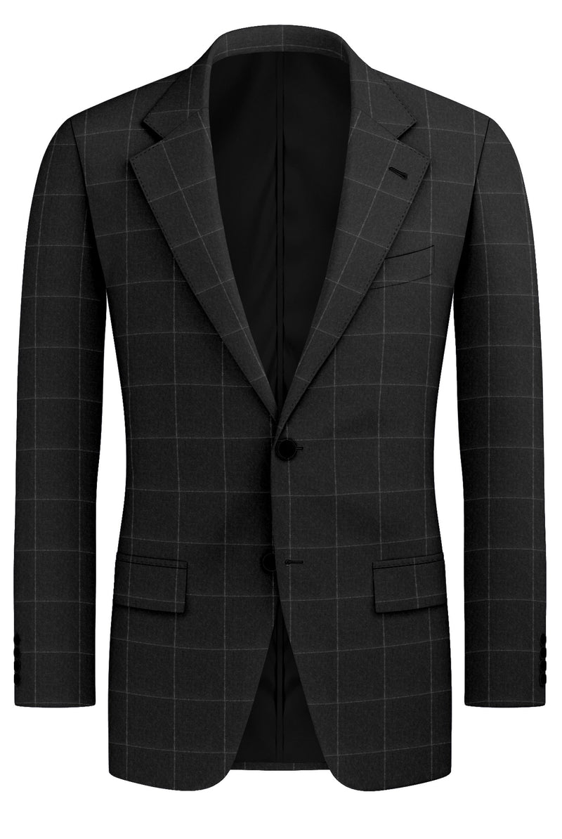 Image of a Charcoal & Silver Flannel Checks Merino Wool Blazers Fabric