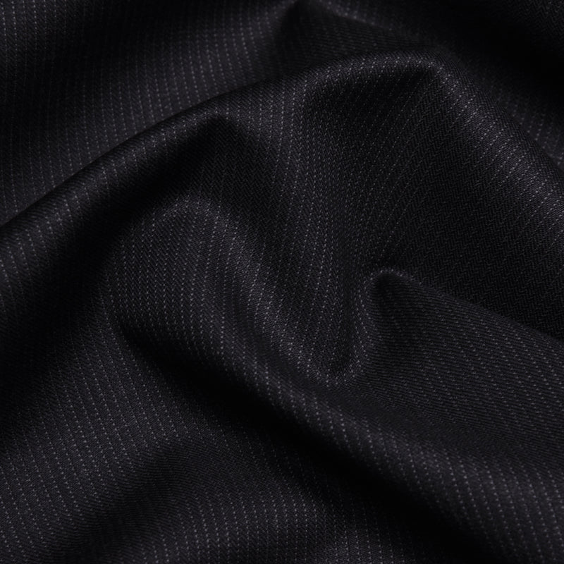 Image of a Charcoal & White Worsted Stripes Merino Wool Suiting Fabric