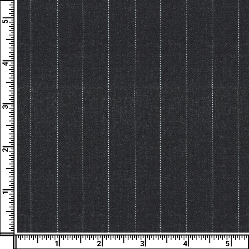 Image of a Charcoal & White Worsted Stripes Merino Wool Suiting Fabric