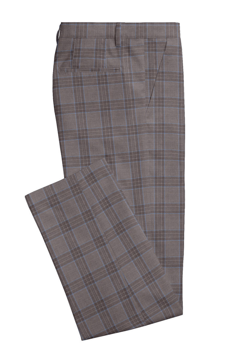 Image of a Cream & White Worsted Checks Merino Wool Pants Fabric