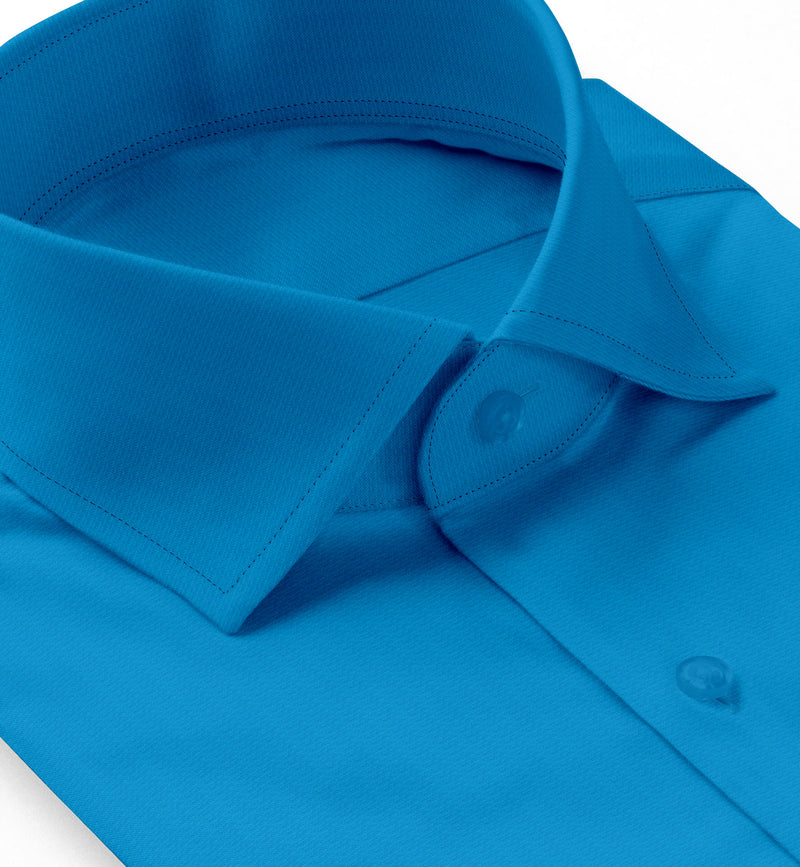 Image of a Cyan Satin Solids Cotton Stretch Shirting Fabric