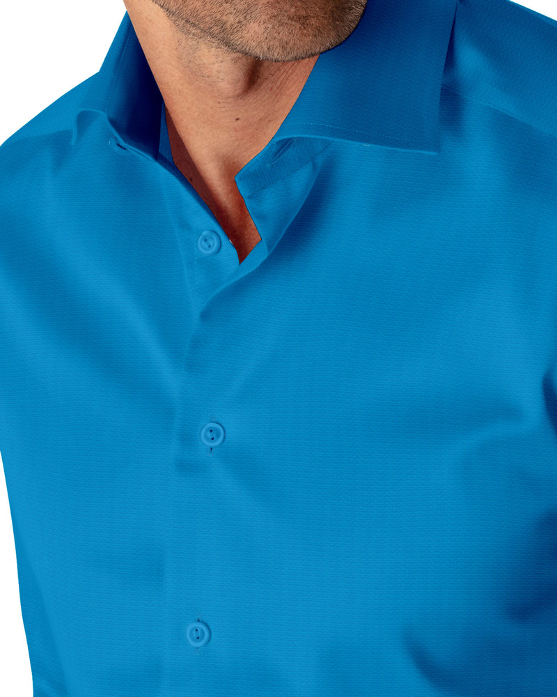 Image of a Cyan Satin Solids Cotton Stretch Shirting Fabric