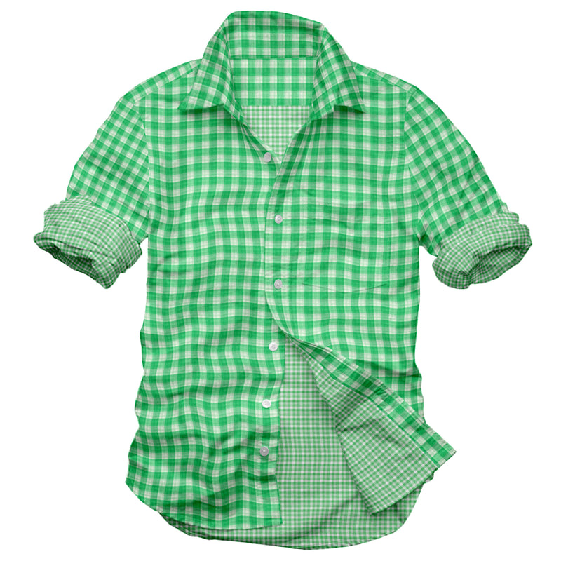 Image of a Green & White Oxford Checks Cotton Linen Blend Shirting Fabric