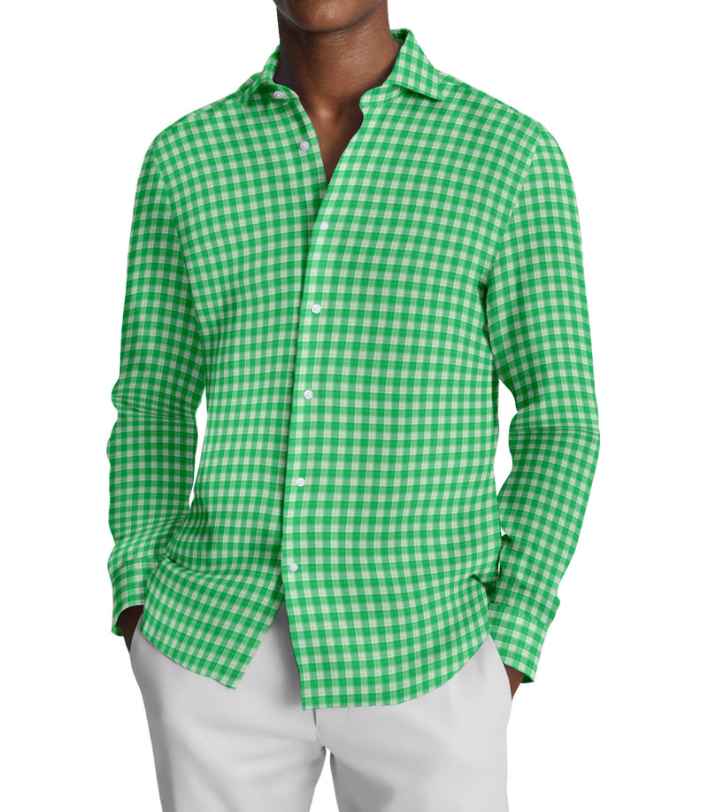 Image of a Green & White Oxford Checks Cotton Linen Blend Shirting Fabric